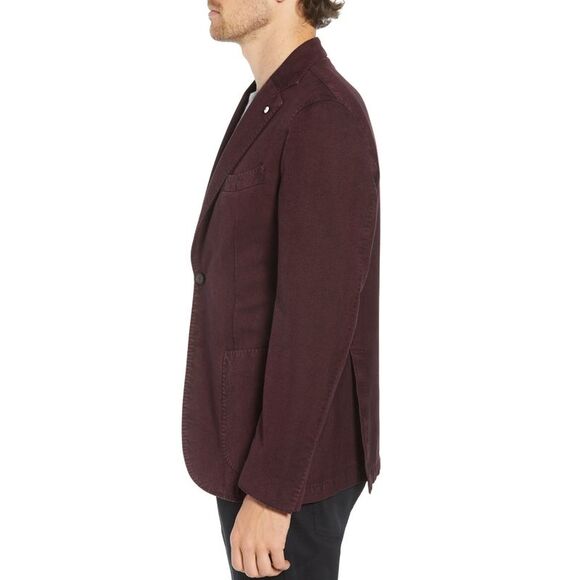 L.B.M. 1911 Mens Slim Fit Herringbone Wool Jacket 46 Regular Burgundy IT 56  NWT - Picture 4 of 5